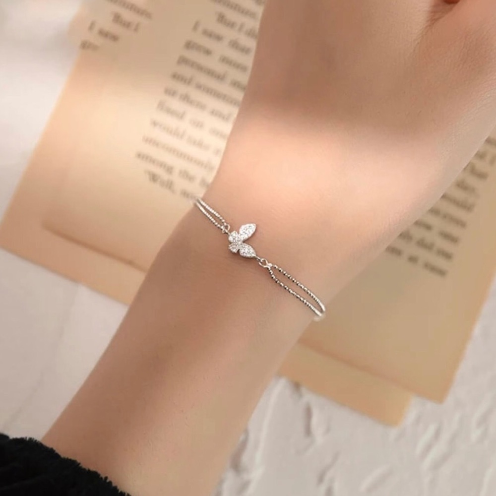 925 Sterling Silver CZ Layered Butterfly Bracelet - Picture 1 of 7